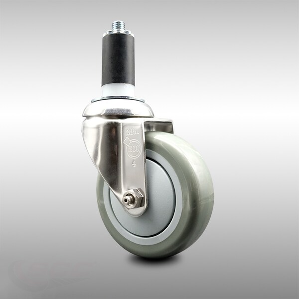 4 Inch 316SS Gray Polyurethane Wheel Swivel 1-3/8 Inch Expanding Stem Caster